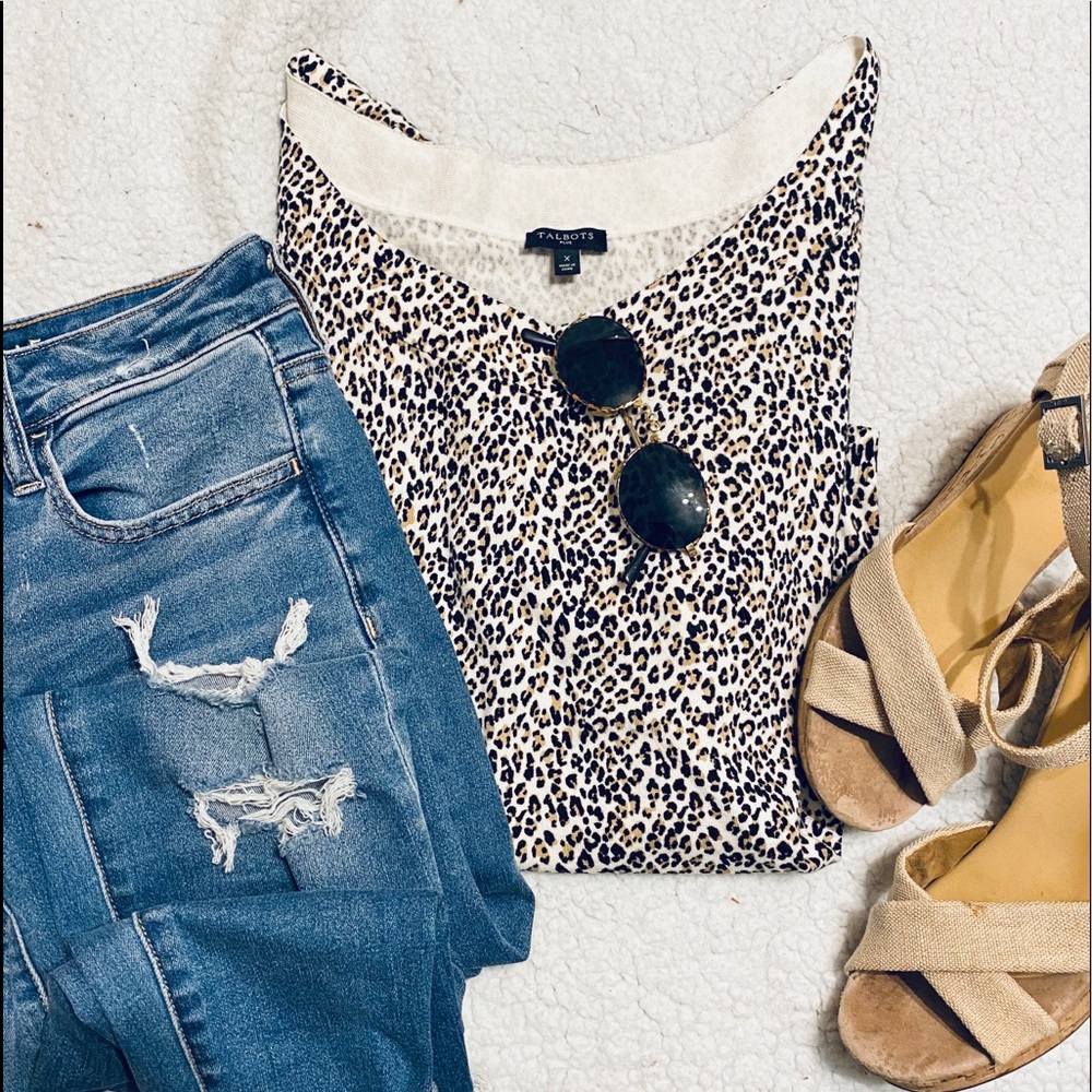 Talbots Plus Size X Leopard V-neck Sweater T-shirt